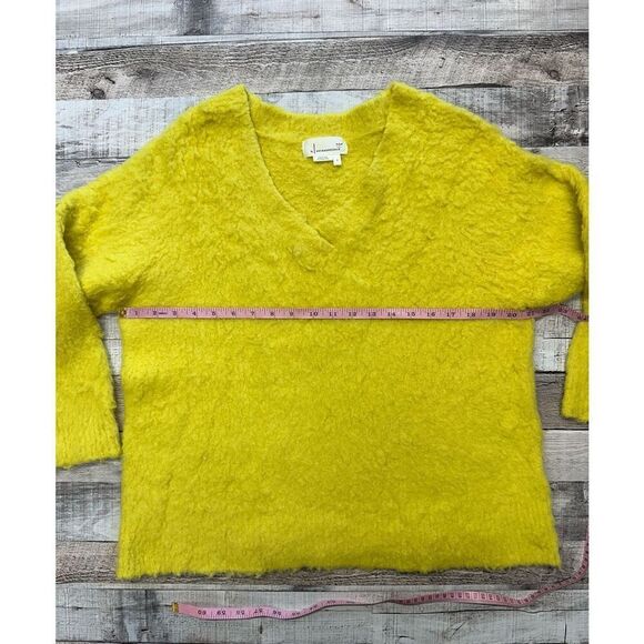 Anthropologie Simone Yellow V Neck Merino Wool Blend Long Sleeve Sweater | Small - Picture 4 of 8